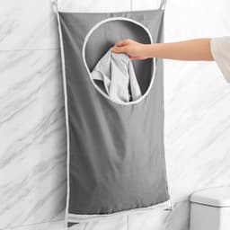 Hanging wasmanden voor de deur - 2 stuks waszakken, organizer voor slaapkamer en badkamer (donkergrijs) — thumbnail 2