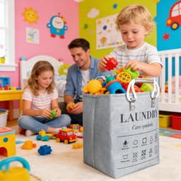 Wasmand - 48L opbergorganizer, stoffen mand met handgrepen, opvouwbare kledingcontainer met capaciteit | Huishoudelijke wasbak voor slaapkamer badkamer slaapzaal kinderkamer handdoeken dekens — thumbnail 5