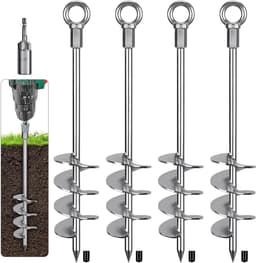 Zware Grondankers voor Trampoline, 47 cm Spiral Stake, 4 Stuks Metaal voor Camping, Tuin en Schommel met Bevestigingsring en Opbergtas — thumbnail 1