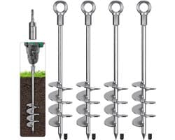 Zware Grondankers voor Trampoline, 47 cm Spiral Stake, 4 Stuks Metaal voor Camping, Tuin en Schommel met Bevestigingsring en Opbergtas