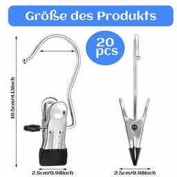 Dailygoods- Kleerhanger 20 stuks - Antislip Kledinghanger - Draagbare Wasknijpers - Roestvrij Staal - 360° Draaibare Haak - Verstelbare Rubberen Clip — thumbnail 4