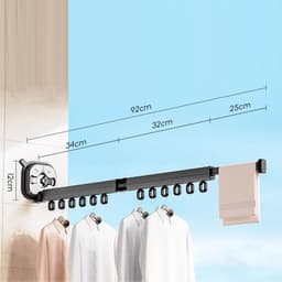 Dailygoody - Wandgemonteerd Droogrek - Ruimtebesparend - Zilverkleurig - Intrekbare Droger - Geschikt voor Kleding - Opvouwbaar voor Balkonwasgoed — thumbnail 2