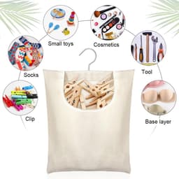 Wasknijperzak - Knijperhouder - Wasknijpers Opbergen - Met Ophanghaak - 32x28 cm - Beige — thumbnail 2