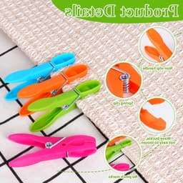 Grote Kledingknijpers Set van 60 Stuks in 4 Kleuren met Mand - Kleurige Plastic Knijpers voor Wasgoed en Papieren Handdoeken — thumbnail 5