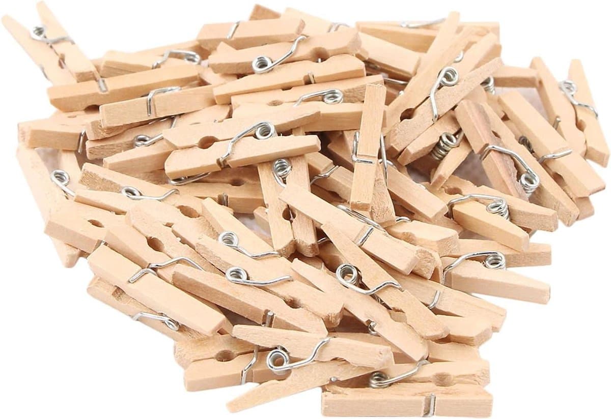 Houten Knijpers - Mini Klemmen - Decoratieve Bevestiging - Natuurlijk Materiaal - 50 Stuks - Houtkleur — afbeelding 1