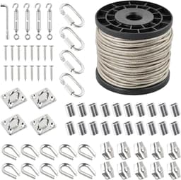 Waslijn Set - Staalkabel Gordijnkabel - Buiten Ophangen - PVC Gecoat - 30 Meter - Zilver — thumbnail 1