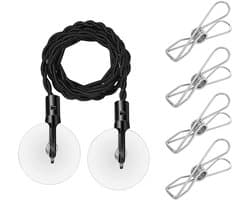 Dailygoods- Reiswaslijn Uittrekbaar 1,2 m - 2,8 m Rekbaar - 4 Roestvrijstalen Clips - Draagbaar - Reisaccessoires - Geschikt voor Outdoor Camping - Waslijn