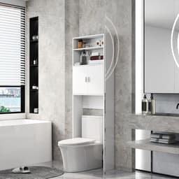 Wasmachine Kast - Badkamerkast Opbergkast - Ruimte Besparen - Met Deuren Planken - 185 x 63 cm - Wit — thumbnail 4