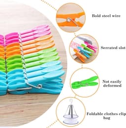 Kleurrijke wasknijpers set met mand - 48 antislip kunststof wasknijpers voor waslijn en kleding — thumbnail 5