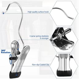 26x RVS Wasknijpers met Haak - 360° Draaibaar Antislip Klemmen voor Kleding en Schoenen — thumbnail 5