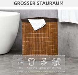 Waskorf - 55L - Wasmand met Verwijderbare Deksel - 38 x 38 x 57 cm - Bruin — thumbnail 2