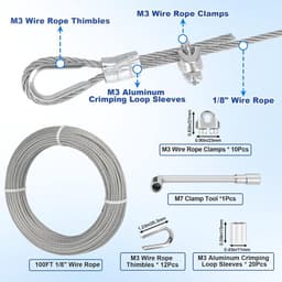 EGoods - Roestvrij stalen kabel 3mm 30m met oogjes en accessoires voor gordijntouw, klimhulp en waslijn — thumbnail 2