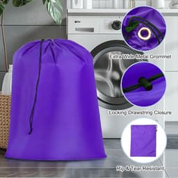 Waszakken met Treksluiting - Set van 2 - 68 x 56 cm - Vuile Waszak met Handvat - Wasbare Wasmand voor Reizen, Kamperen en Outdoor - Paars/Zwart — thumbnail 4