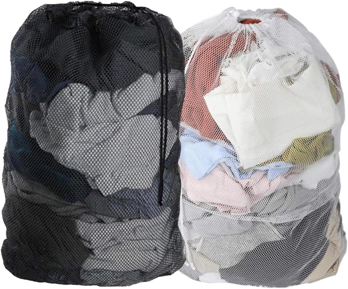 Allecta - Set van 2 wasnetzakken 60 x 90 cm voor kleding, dekbedovertrek en speelgoed - Grote waszak met trekkoord voor opslag en reizen - Ideaal voor slaapzaal gebruik — afbeelding 1