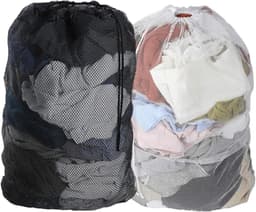 Allecta - Set van 2 wasnetzakken 60 x 90 cm voor kleding, dekbedovertrek en speelgoed - Grote waszak met trekkoord voor opslag en reizen - Ideaal voor slaapzaal gebruik — thumbnail 1