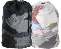 Allecta - Set van 2 wasnetzakken 60 x 90 cm voor kleding, dekbedovertrek en speelgoed - Grote waszak met trekkoord voor opslag en reizen - Ideaal voor slaapzaal gebruik