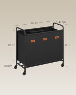 SONGMICS RLS330B01 - Wasmand met Wielen - 3 Vakken - Verrijdbare Wasverzamelaar - Met 5 Labels — thumbnail 2
