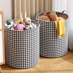 Wasmand Opbergmand Opvouwbaar - Set van 2 - XXL Formaat - Stoffen Wasmand - Voor Wasgoed Speelgoed en Kleding - 40 x 56 cm - Pied-de-poule — thumbnail 5