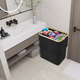 ACXIN Opvouwbare Wasmand met Deksel - 3 Vakken Wassorter - 140 Liter - Zwart — thumbnail 3