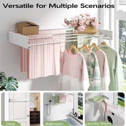 Uittrekbaar wasrek, 80 cm, ruimtebesparend, inklapbaar, wandwasrek om kleding op te hangen, voor binnen, badkamer, balkon — thumbnail 5