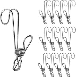 Wasknijpers met haken - Metalen clips - Ophangen en organiseren - Duurzaam roestvrij staal - 95 cm lengte - Zilver — thumbnail 1