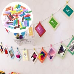 50 Houten Knijpers Set, Gekleurde Mini Waslijnprikkers voor Foto's en Knutselen — thumbnail 2