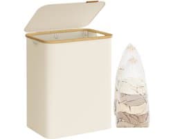 SONGMICS LCB513W01 - Wasmand met 2 Vakken - 130L Inhoud - Opvouwbaar met Deksel en Handvatten