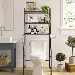 Invalideerbaar Wasmachine Rek Boven Wasmachine - Toiletkast met 3 Planken en Handdoekhouder - Zwart — thumbnail 2