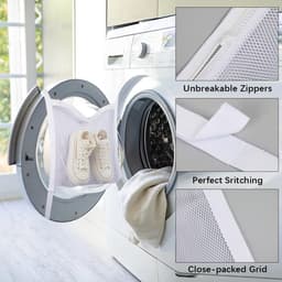 Shoe Dryer Bag - Laundry Dryer Bags - Witte Polyester Herbruikbare Honeycomb Sneaker Wasnet - Mesh Zak met Ritssluiting voor Meeste Drogers en Wasmachines - Schoenen Kleding 40X30CM — thumbnail 4