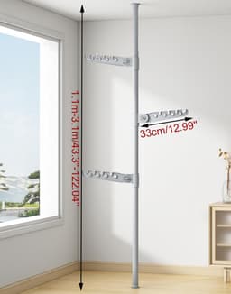 Telescopisch 3-Laags Vloer-tot-plafond Spanrek - Kledingrek - Droogrek - Opbergrek - Voor Thuis - Balkon - Kantoor - 110-310 cm — thumbnail 1
