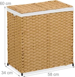 wasmand met 2 vakken - 110 liter - rotanlook - binnenzak - bruin-beige — thumbnail 3