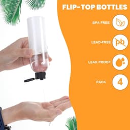 4 stuks 200 ml reisflessen met flipdop, lege dispenser, plastic fles, navulbare flessen voor shampoo, lotion, cosmetica (transparant) — thumbnail 3
