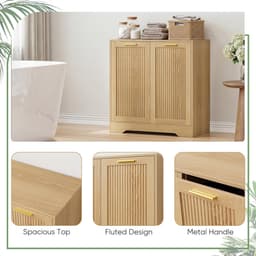 Smuxee Double Tilting Laundry Basket, Hidden Laundry Cabinet with Double Baskets, Natural Trash Can with Small Ribbed - ShopVlot — thumbnail 4