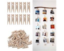 Wasknijpers Mini - Houten Klemmen - 50 Stuks - Kleine Wasknijpers - Decoratieve Clips - Voor Fotohouders/Knutselen - Duurzaam Hout