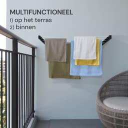 Wanddroogrek - Waslijn Uitschuifbaar - Ruimte Besparen - Roestvrij Aluminium - Bijna 4 Meter - Zwart — thumbnail 2