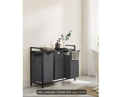 Wasmand 3 Vakken, Wasverzamelaar met Plank, Wasdoos, Oxford Doek Waszak Afneembaar, Metalen Frame, 3 x 38 L, 92.5 x 33 x 72 cm, Vintage Zwart-Grijs