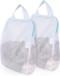 Wasnetjes met ritssluiting - Wit - 25,4 x 30,5 cm - Ademend Polyesternet met Handgrepen - Voor Gevoelige Kleding — thumbnail 1