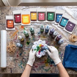 9 x 10 g textielverfset voor doe-het-zelf overhemd, kleurstof voor textiel, machinewasbaar, alles in 1 stof, tie dye batikkleuren, set voor T-shirts, stoffen zakken, doe-het-zelf kleding — thumbnail 4