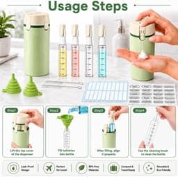 4 in 1 Travel Dispenser Bottle(Includes Labels、funnel、Cleaning Straw Brush) | 4 in 1 Travel Bottle Dispenser丨4 in 1 Travel Bottle Dispenser for Shampoo Lotion Conditioner Cream Essentials — thumbnail 3