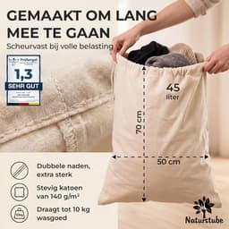 SnelShoppen - Waszakken set van 2, 50 x 70 cm EXTRA groot, duurzaam, 100% katoen, Oeko-Tex gecertificeerd, ideaal voor reizen, milieuvriendelijk — thumbnail 2
