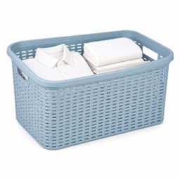 Plasticforte Wasmand - 3x - 35 liter - rotan - blauw - kunststof - 53 x 36 x 26 cm - draagmand - met handvatten - lichtgewicht — thumbnail 3