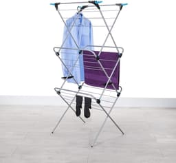 3 Tier Plus kledingluchter, droogrek voor kleding, 21 m waslijn, wasruimte, opvouwbare binnenluchter, inclusief 4 hoekhaken, ruimtebesparend kledingrek, binnen en buiten gebruik — thumbnail 3