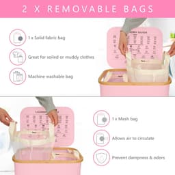 Wasmand met deksel - Kledingmand Sorteer - Kleding Sorteren - Dubbele Compartimenten - 100 Liter - Roze — thumbnail 5