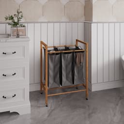 COVREO Wasmand 83 x 62 x 40 cm - 3 vakken, uitneembare waszak, bamboe en wielen — thumbnail 5