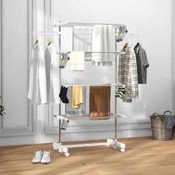 MIVRAY Droogtoren – Inklapbaar Met Wielen En Remfunctie – 142 x 55 x 172 cm – Staal En Kunststof – Wit – Met 4 Lagen En Zijvleugels — thumbnail 1
