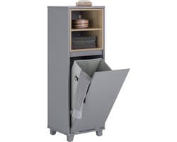 Waskast Met Uitklapbare Waszak - 2 Compartimenten - 35x105x30 cm - Badkamergarderobe - Smal Model
