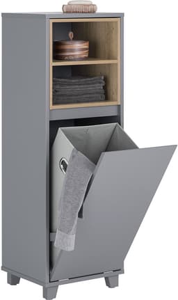 Waskast Met Uitklapbare Waszak - 2 Compartimenten - 35x105x30 cm - Badkamergarderobe - Smal Model — thumbnail 1