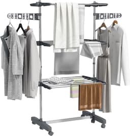 Droogrek 4-laags - Opvouwbaar - Eén-klik systeem - Afmetingen 142x55x152 cm - Blauw & zilver - Ruimtebesparend — thumbnail 1
