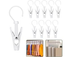 Washaken Clip - Washaken met klemmen - kleerhangers voor sokken - Drooghaak voor kleding - met 360 graden draaibare haak - Sterke plastic wasknijpers- draagbare antislip plastic hangers clips - Veelzijdig - 10stuks - wit
