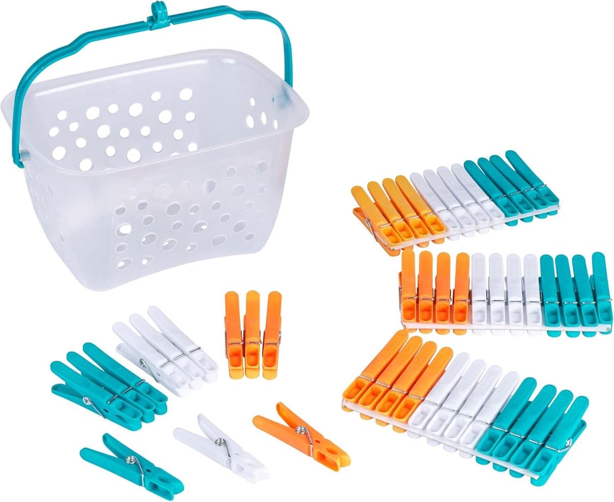 LA028297TQ Ultra Grip roestbestendige wasknijpers met opbergmand voor waslijn, voor gebruik binnen en buiten, 48 stuks, verschillende kleuren, plastic, 23,7 x 12,5 x 13,3 cm — afbeelding 1